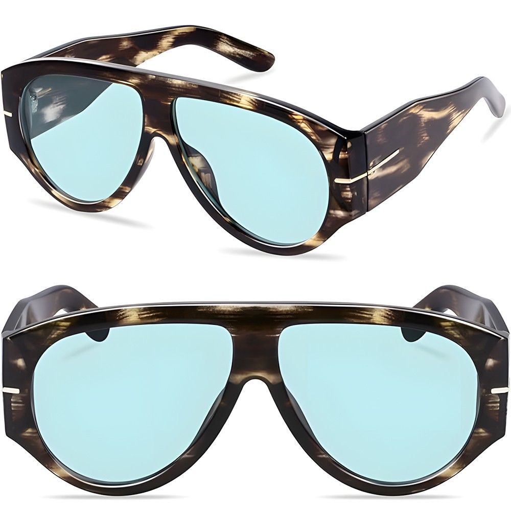 Oversized 70s Retro Sunglasses with Tortoiseshell Frame and Blue Lenses